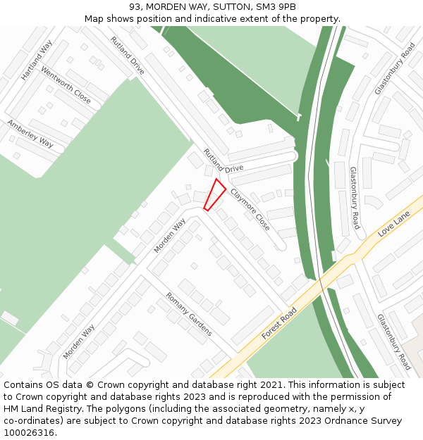 93, MORDEN WAY, SUTTON, SM3 9PB: Location map and indicative extent of plot
