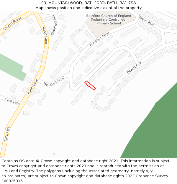 93, MOUNTAIN WOOD, BATHFORD, BATH, BA1 7SA: Location map and indicative extent of plot