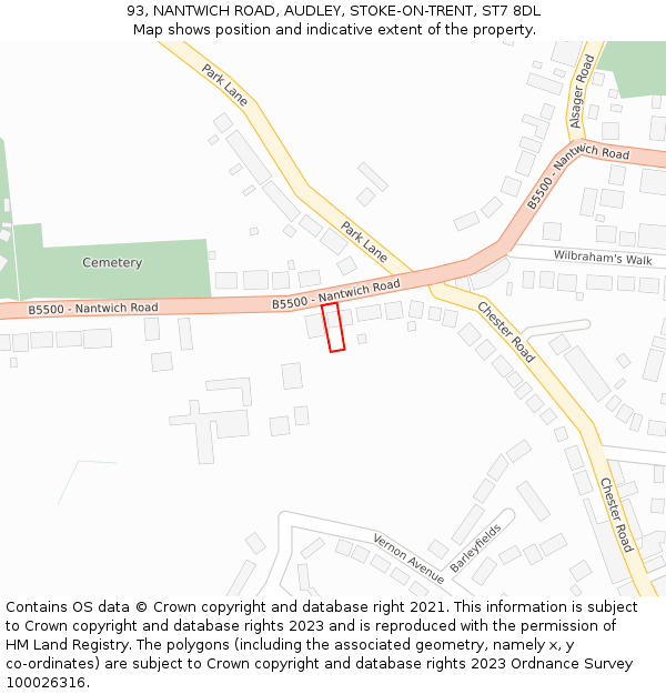 93, NANTWICH ROAD, AUDLEY, STOKE-ON-TRENT, ST7 8DL: Location map and indicative extent of plot