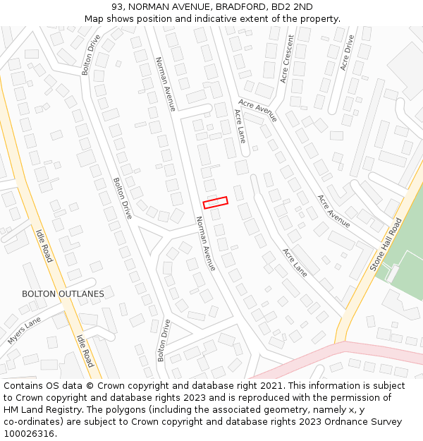 93, NORMAN AVENUE, BRADFORD, BD2 2ND: Location map and indicative extent of plot