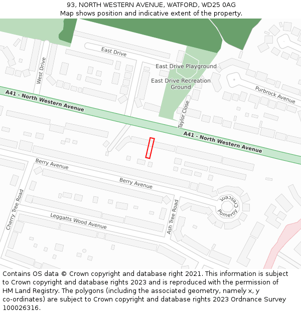 93, NORTH WESTERN AVENUE, WATFORD, WD25 0AG: Location map and indicative extent of plot