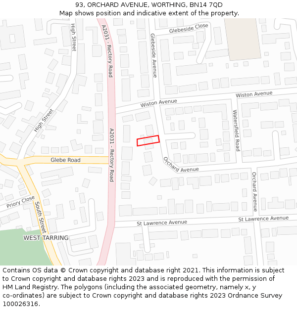 93, ORCHARD AVENUE, WORTHING, BN14 7QD: Location map and indicative extent of plot