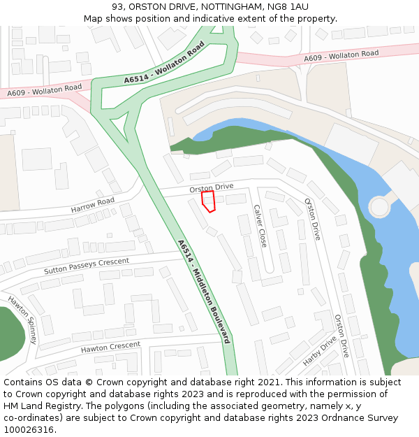 93, ORSTON DRIVE, NOTTINGHAM, NG8 1AU: Location map and indicative extent of plot