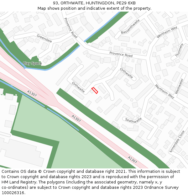 93, ORTHWAITE, HUNTINGDON, PE29 6XB: Location map and indicative extent of plot
