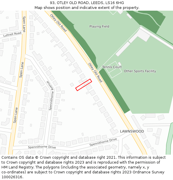 93, OTLEY OLD ROAD, LEEDS, LS16 6HG: Location map and indicative extent of plot