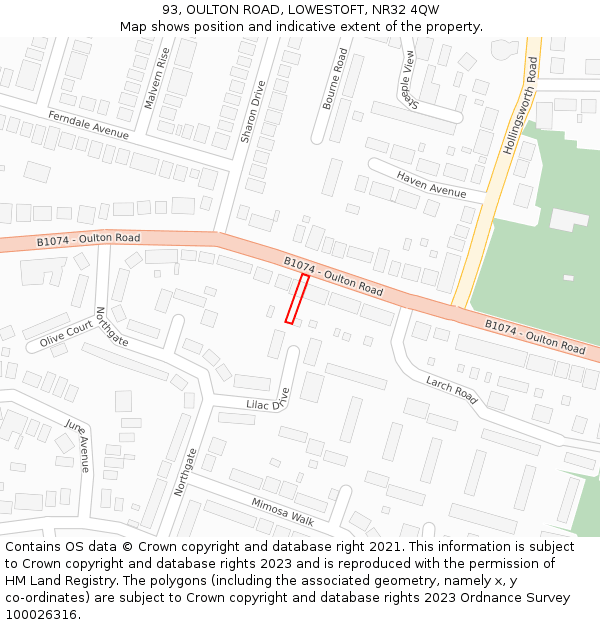 93, OULTON ROAD, LOWESTOFT, NR32 4QW: Location map and indicative extent of plot