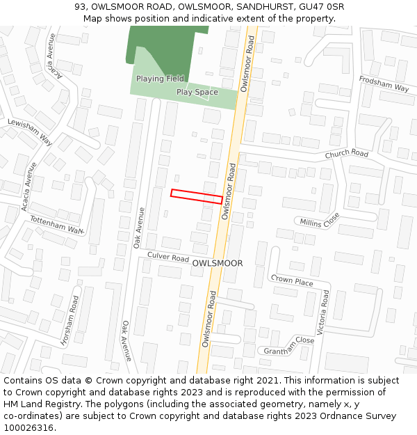 93, OWLSMOOR ROAD, OWLSMOOR, SANDHURST, GU47 0SR: Location map and indicative extent of plot
