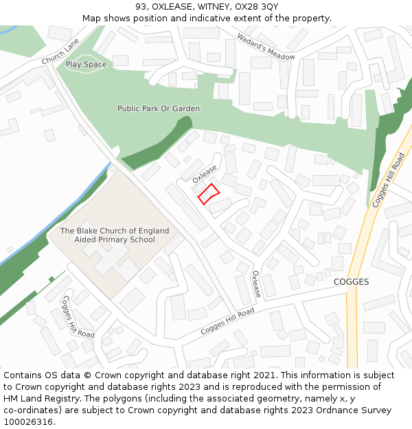 93, OXLEASE, WITNEY, OX28 3QY: Location map and indicative extent of plot