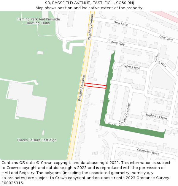 93, PASSFIELD AVENUE, EASTLEIGH, SO50 9NJ: Location map and indicative extent of plot