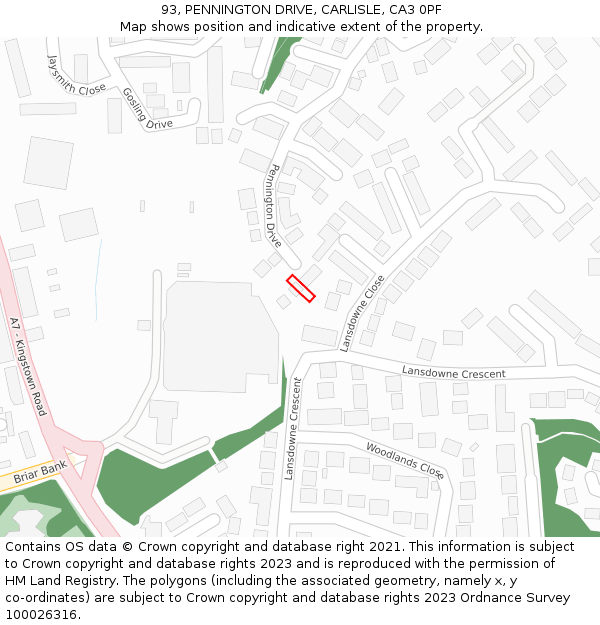 93, PENNINGTON DRIVE, CARLISLE, CA3 0PF: Location map and indicative extent of plot