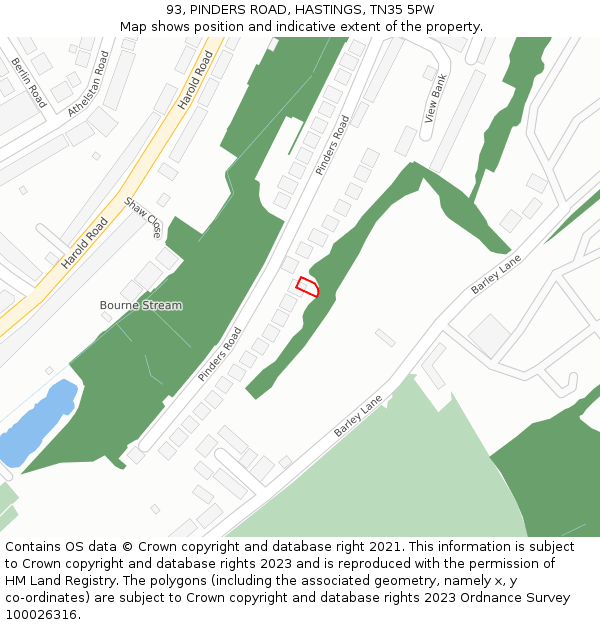 93, PINDERS ROAD, HASTINGS, TN35 5PW: Location map and indicative extent of plot