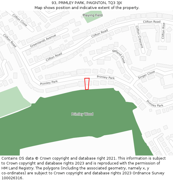 93, PRIMLEY PARK, PAIGNTON, TQ3 3JX: Location map and indicative extent of plot