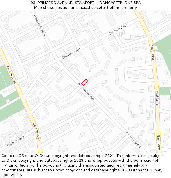 93, PRINCESS AVENUE, STAINFORTH, DONCASTER, DN7 5RA: Location map and indicative extent of plot