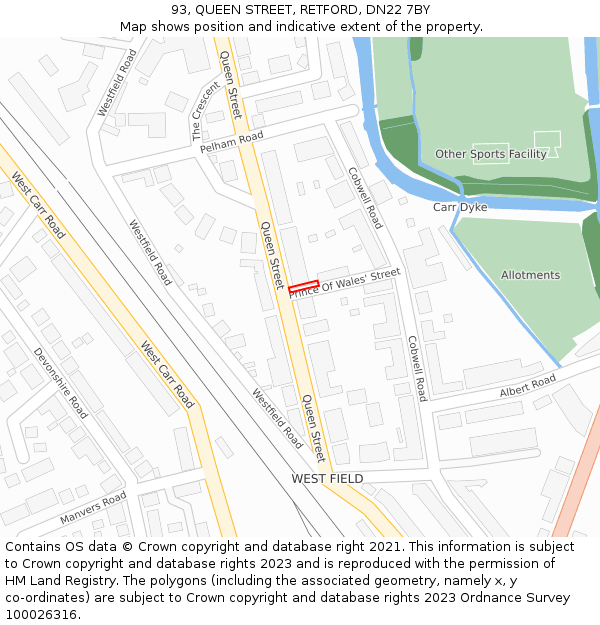 93, QUEEN STREET, RETFORD, DN22 7BY: Location map and indicative extent of plot