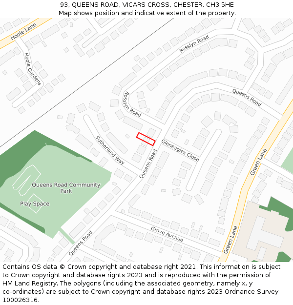 93, QUEENS ROAD, VICARS CROSS, CHESTER, CH3 5HE: Location map and indicative extent of plot