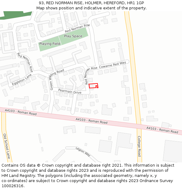93, RED NORMAN RISE, HOLMER, HEREFORD, HR1 1GP: Location map and indicative extent of plot