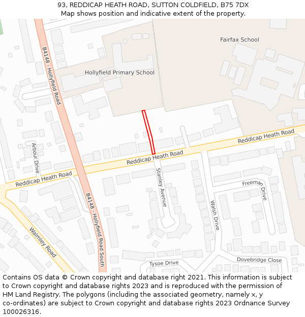93, REDDICAP HEATH ROAD, SUTTON COLDFIELD, B75 7DX: Location map and indicative extent of plot