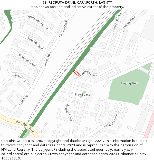 93, REDRUTH DRIVE, CARNFORTH, LA5 9TT: Location map and indicative extent of plot