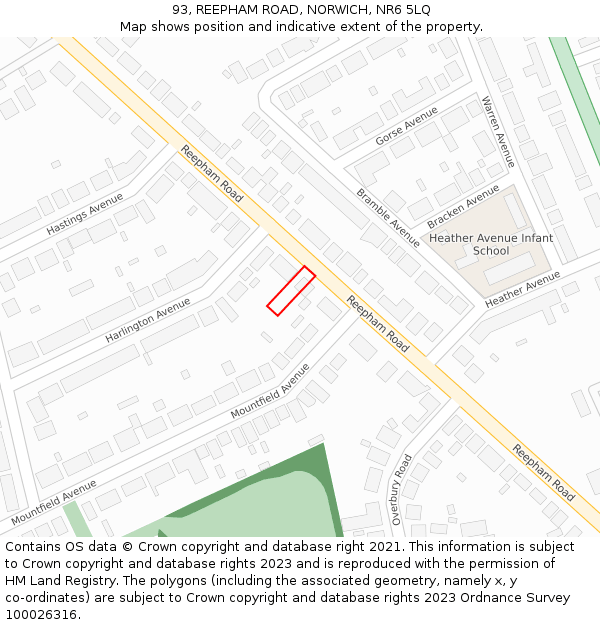 93, REEPHAM ROAD, NORWICH, NR6 5LQ: Location map and indicative extent of plot