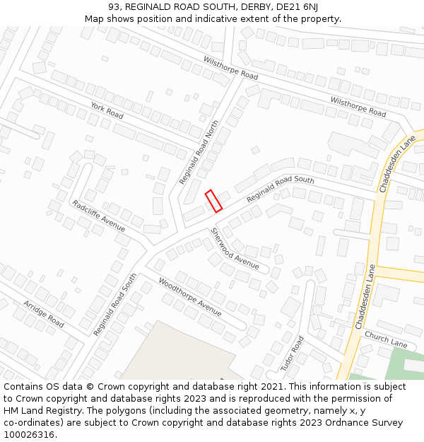 93, REGINALD ROAD SOUTH, DERBY, DE21 6NJ: Location map and indicative extent of plot
