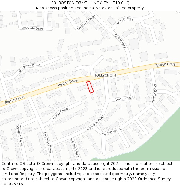 93, ROSTON DRIVE, HINCKLEY, LE10 0UQ: Location map and indicative extent of plot