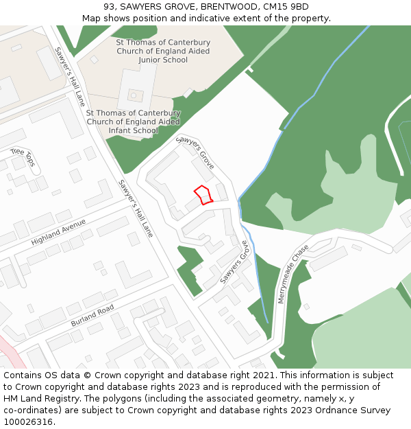 93, SAWYERS GROVE, BRENTWOOD, CM15 9BD: Location map and indicative extent of plot