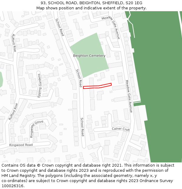 93, SCHOOL ROAD, BEIGHTON, SHEFFIELD, S20 1EG: Location map and indicative extent of plot