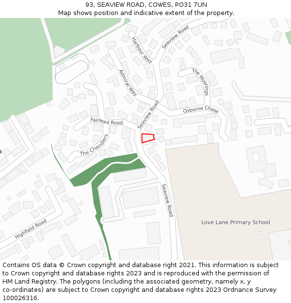 93, SEAVIEW ROAD, COWES, PO31 7UN: Location map and indicative extent of plot