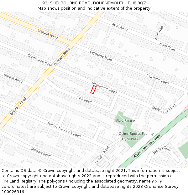 93, SHELBOURNE ROAD, BOURNEMOUTH, BH8 8QZ: Location map and indicative extent of plot
