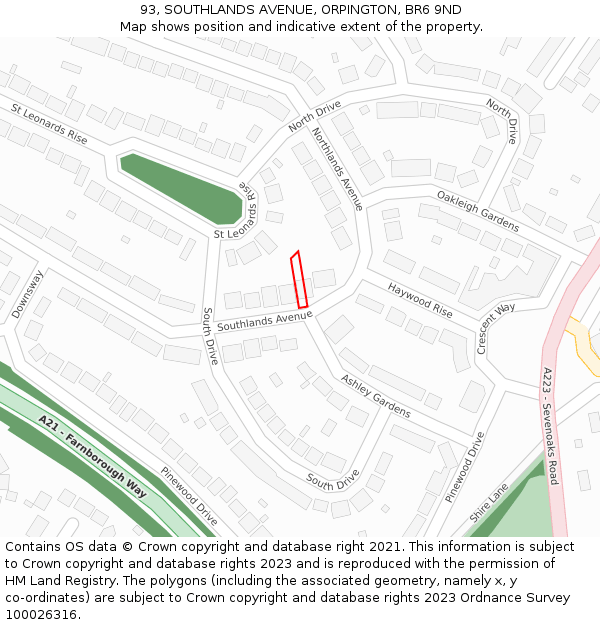 93, SOUTHLANDS AVENUE, ORPINGTON, BR6 9ND: Location map and indicative extent of plot
