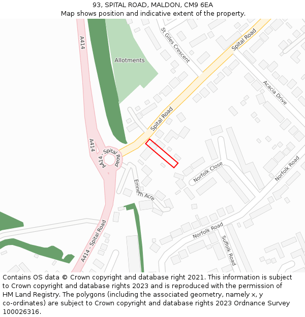93, SPITAL ROAD, MALDON, CM9 6EA: Location map and indicative extent of plot