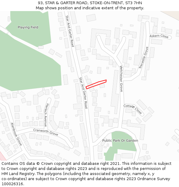 93, STAR & GARTER ROAD, STOKE-ON-TRENT, ST3 7HN: Location map and indicative extent of plot