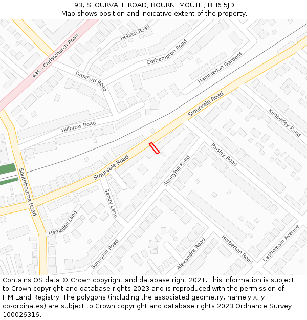 93, STOURVALE ROAD, BOURNEMOUTH, BH6 5JD: Location map and indicative extent of plot
