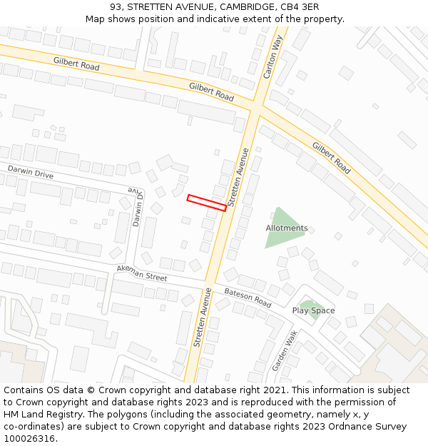 93, STRETTEN AVENUE, CAMBRIDGE, CB4 3ER: Location map and indicative extent of plot