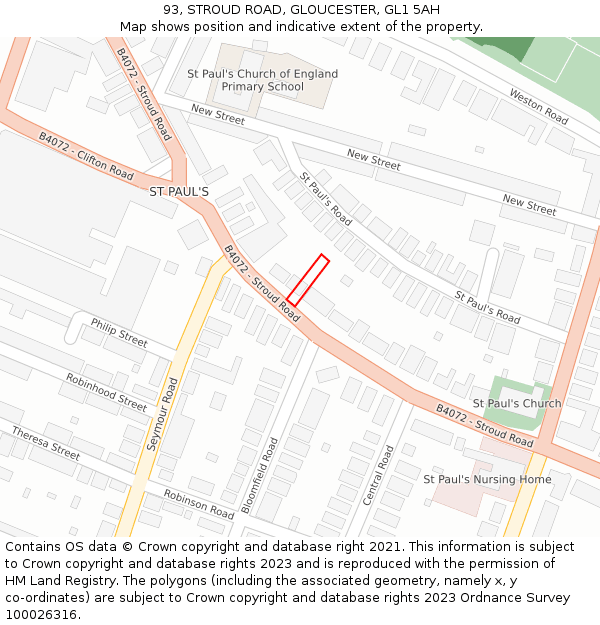 93, STROUD ROAD, GLOUCESTER, GL1 5AH: Location map and indicative extent of plot
