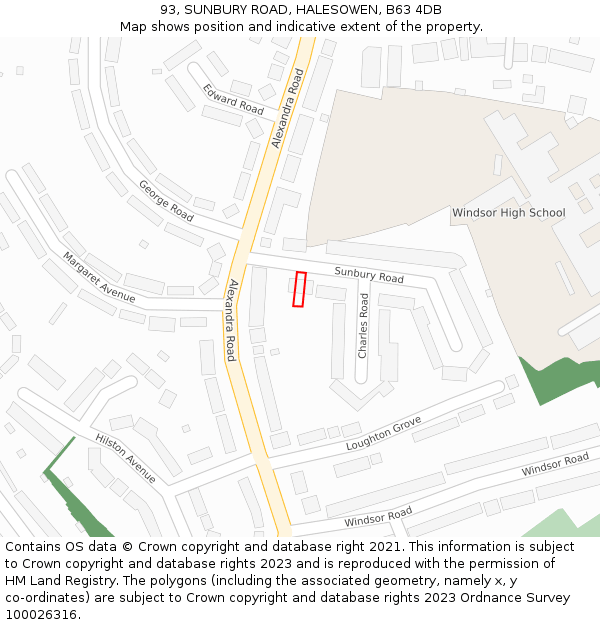 93, SUNBURY ROAD, HALESOWEN, B63 4DB: Location map and indicative extent of plot