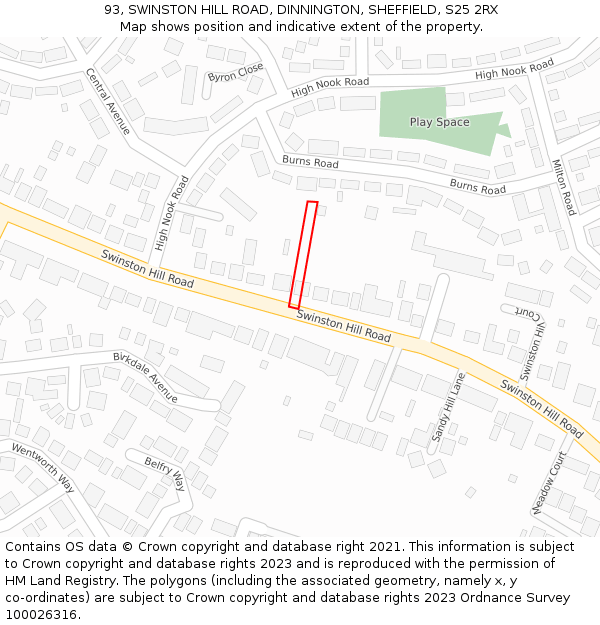 93, SWINSTON HILL ROAD, DINNINGTON, SHEFFIELD, S25 2RX: Location map and indicative extent of plot