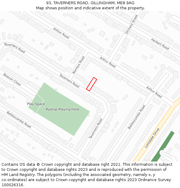 93, TAVERNERS ROAD, GILLINGHAM, ME8 9AG: Location map and indicative extent of plot