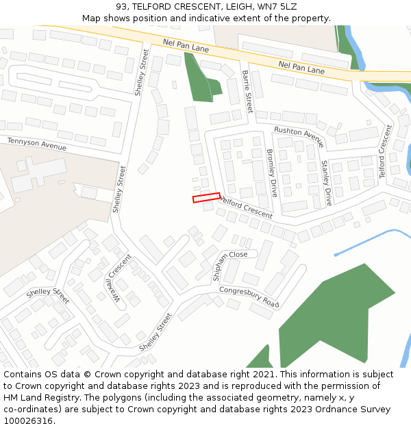 93, TELFORD CRESCENT, LEIGH, WN7 5LZ: Location map and indicative extent of plot