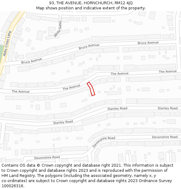93, THE AVENUE, HORNCHURCH, RM12 4JQ: Location map and indicative extent of plot