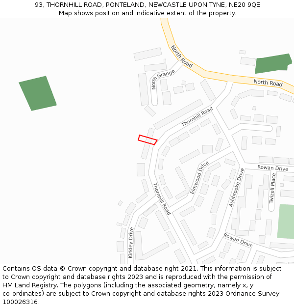 93, THORNHILL ROAD, PONTELAND, NEWCASTLE UPON TYNE, NE20 9QE: Location map and indicative extent of plot