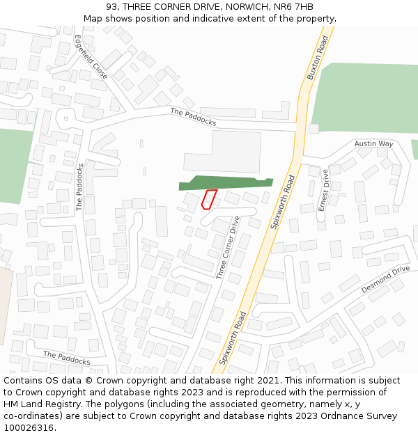 93, THREE CORNER DRIVE, NORWICH, NR6 7HB: Location map and indicative extent of plot