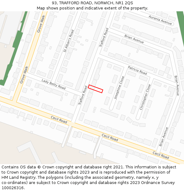 93, TRAFFORD ROAD, NORWICH, NR1 2QS: Location map and indicative extent of plot