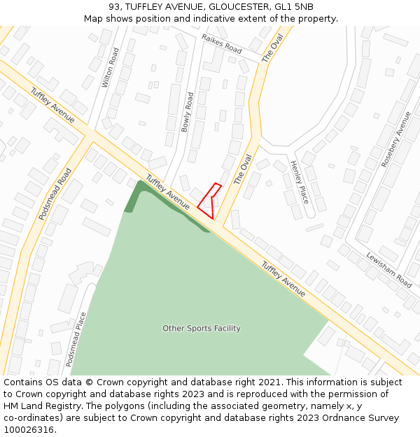 93, TUFFLEY AVENUE, GLOUCESTER, GL1 5NB: Location map and indicative extent of plot