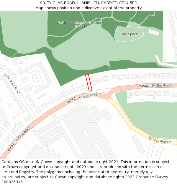 93, TY GLAS ROAD, LLANISHEN, CARDIFF, CF14 5ED: Location map and indicative extent of plot