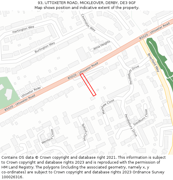 93, UTTOXETER ROAD, MICKLEOVER, DERBY, DE3 9GF: Location map and indicative extent of plot