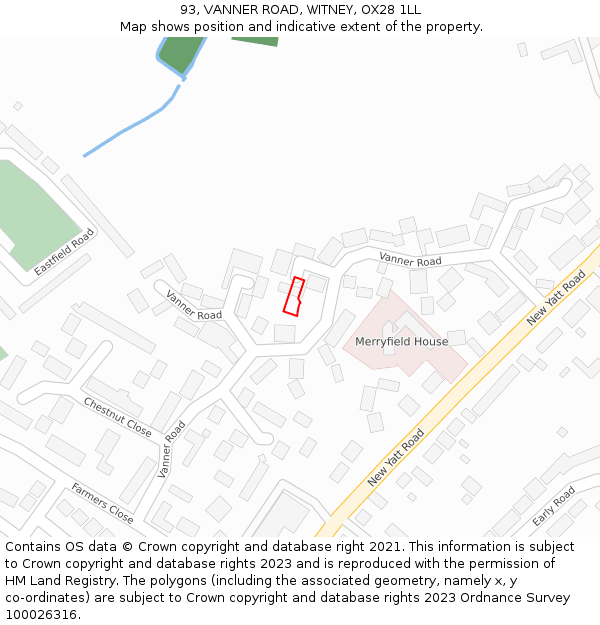 93, VANNER ROAD, WITNEY, OX28 1LL: Location map and indicative extent of plot