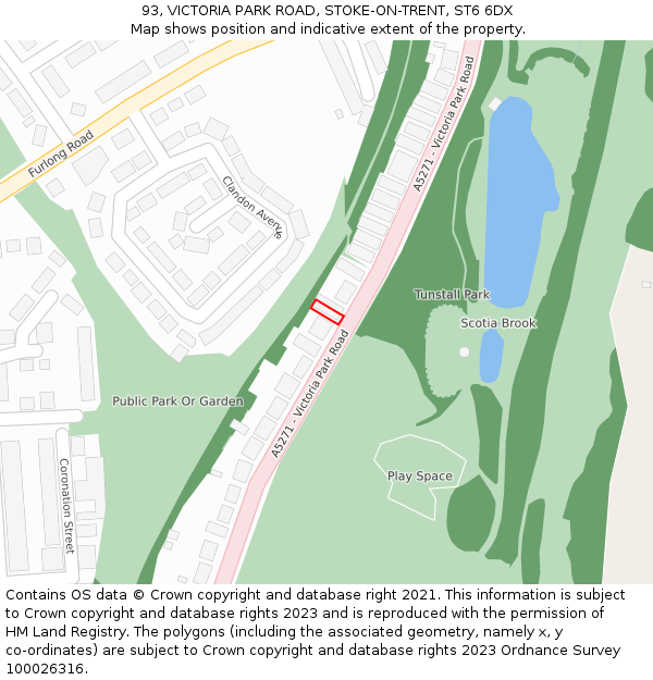 93, VICTORIA PARK ROAD, STOKE-ON-TRENT, ST6 6DX: Location map and indicative extent of plot