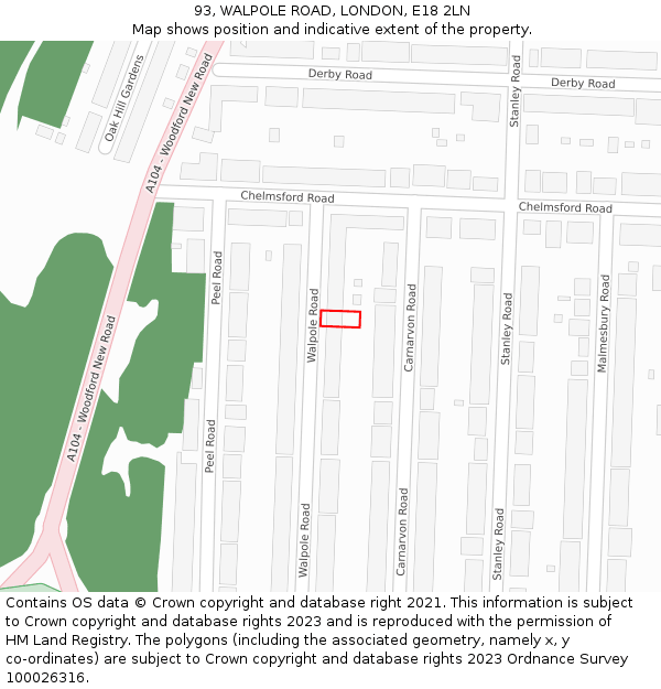93, WALPOLE ROAD, LONDON, E18 2LN: Location map and indicative extent of plot