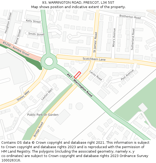93, WARRINGTON ROAD, PRESCOT, L34 5ST: Location map and indicative extent of plot